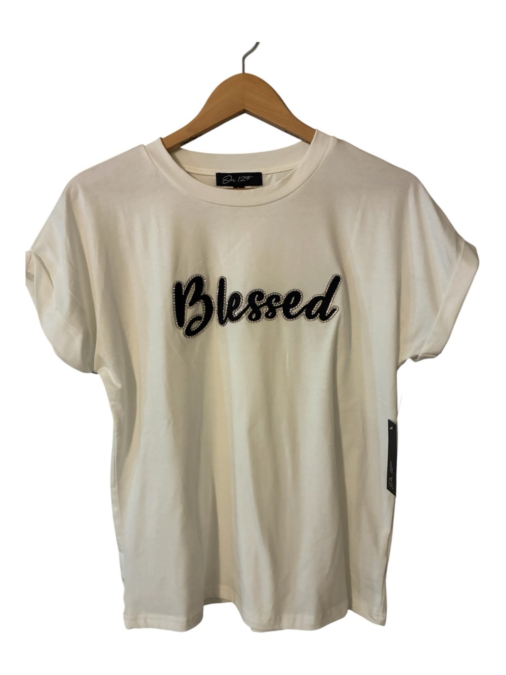 Women's 'Blessed' Embroidered Tee - White